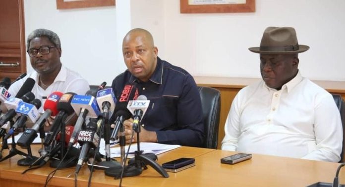 Centre: Mr Chijioke, Director of Land addressing the press